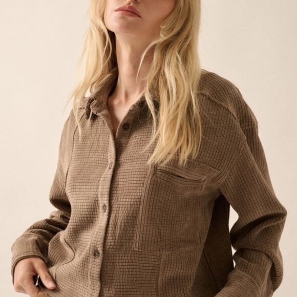 Lonnie Corduroy Raw Edge Hem Shirt | Women's Fall Brown Top | Trendy Fashion - Picture 4 of 9